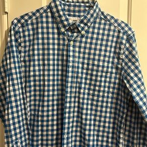 Blue and white long sleeve button down shirt